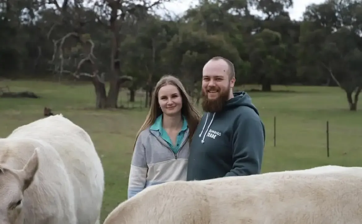 Daniel and Tahlia Ferguson with their Murray Grey cattle
